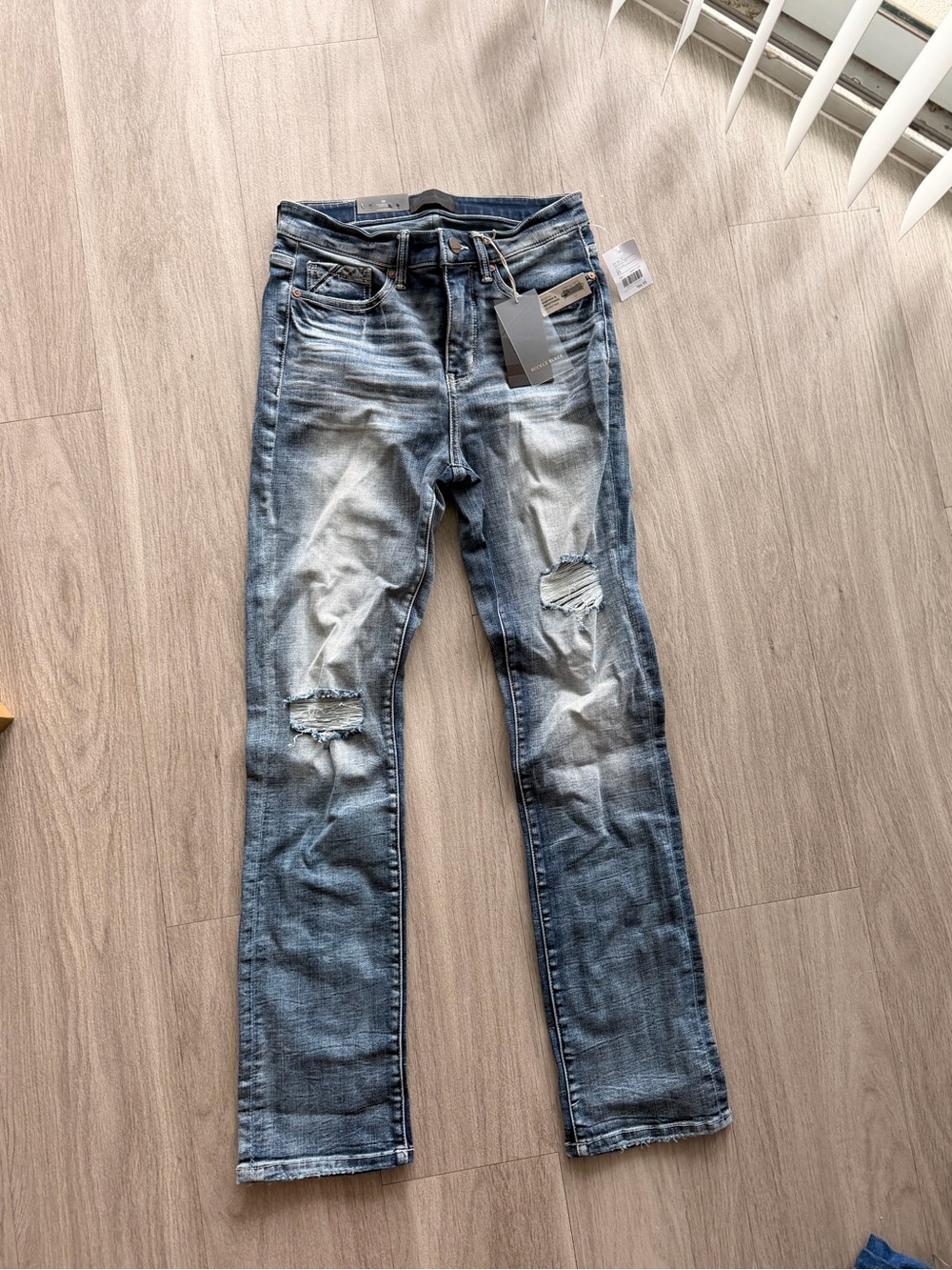 Buckle Women's Distressed Light Blue Straight Leg Jeans